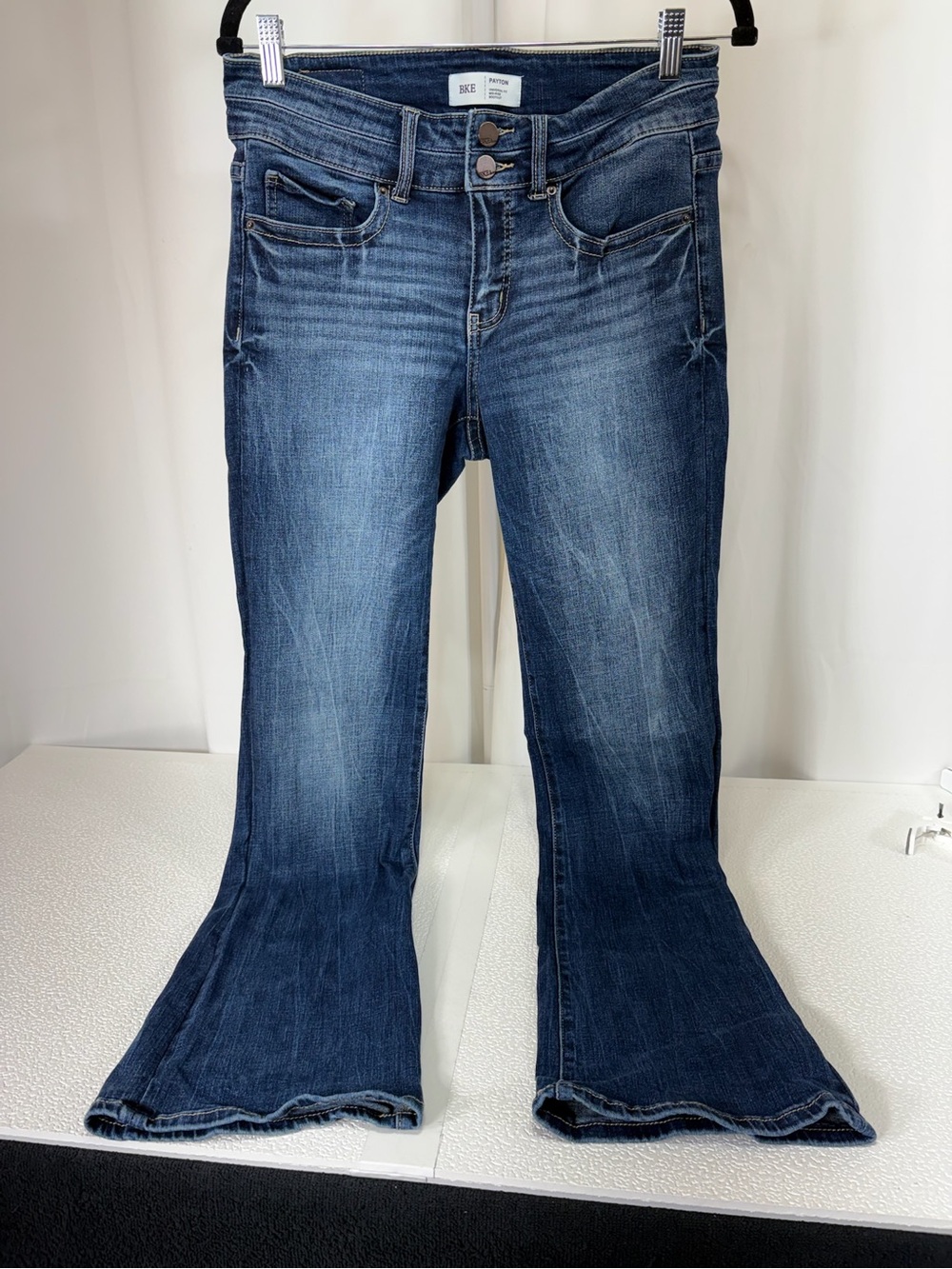 BKE Women's Indigo Flare Jeans with Double Button Waist 4022